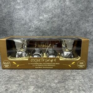 Napa Style Hand Hammered‎ Coqueta Stainless Mugs & Miniquetas Cups 4 Piece Set